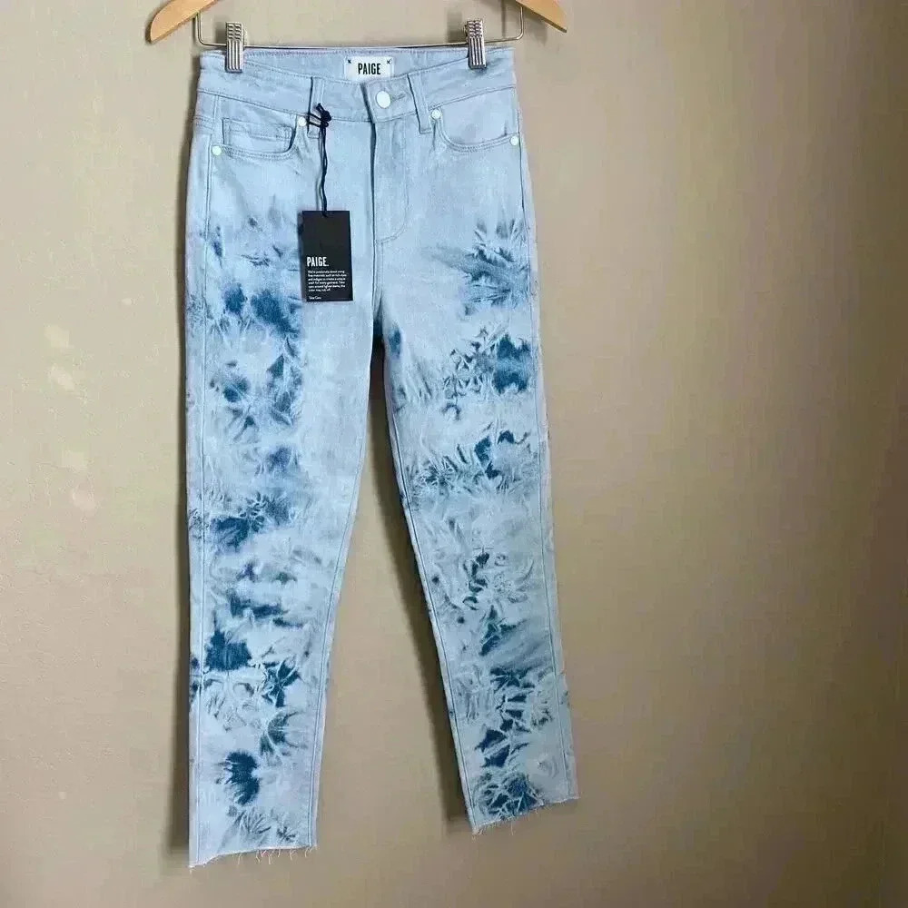 PAIGE Hoxton Slim Crop Raw Hem Jeans Tie Dye